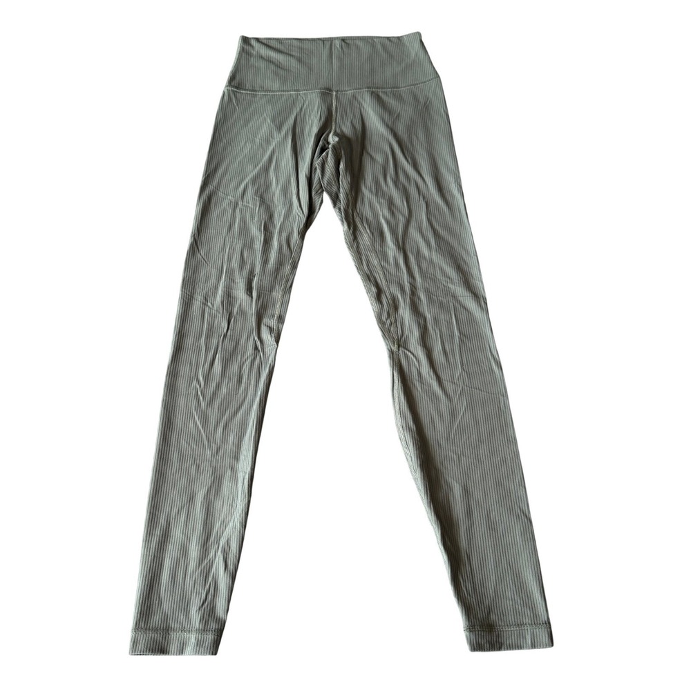 Sage Green Ribbed High Waisted Full Length Yoga Leggings Athleisure 2114
